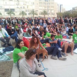 Watching Obama's speech in Rabin square. From Peace Now facebook page.