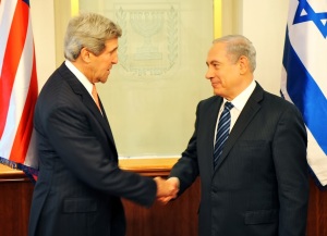 U.S. Secretary of State John Kerry is greeted by Israeli Prime Minister Benjamin Netanyahu prior to their meeting in Jerusalem on May 23, 2013. [State Department Photo/ Public Domain]